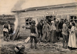 Scène in een cholera barak uit de serie aquarellen Russische revolutie, ca. 1920 door Ivan Alexeyevich Vladimirov