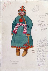 Kostuumontwerp voor de opera Het verhaal van tsaar Saltan van N. Rimski-Korsakov