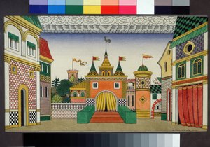 Voorbereidende tekening voor het decor van de opera De Gouden Haan van Nikolai Rimski-Korsakov