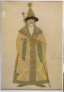 De tsaar Dardon. Kostuum voor de opera "De gouden haan" van Nikolai Rimski-Korsakov door Ivan Yakovlevich Bilibin