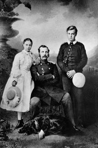 Tsaar Alexander II van Rusland met zijn dochter Maria en zoon Alexei, 1863