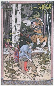 Scène uit een Russisch sprookje, 1899 door Ivan Yakovlevich Bilibin