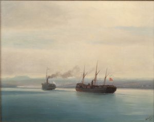 Verovering van het Turkse troepenschip Mersina door de stoomboot Rusland op 13 december 1877, 1877 door Ivan Konstantinovich Aivazovsky