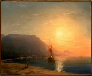 Zonsondergang voor Ajudag aan de Krimkust
