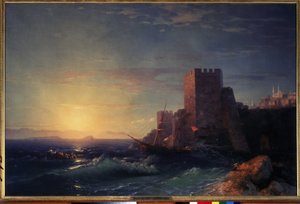 Toren op de rotsen bij de Bosporus (zicht op het Rumeli Hisari fort in Istanbul). door Ivan Konstantinovich Aivazovsky