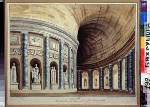 Schets voor het gordijn van het Keizerlijk Theater in Pavlovsk (Sint-Petersburg). Uitzicht op een gang met zuilen en antieke beelden. Werk van Ivan Nikolayevich Ivanov (1796-1854) door Ivan Nikolayevich Ivanov