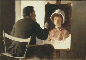 Kramskoy schildert een portret van zijn dochter, 1884