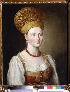 Portret van een vrouw in Russische kleding