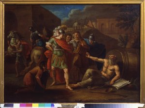Alexander de Grote bezoekt Diogenes in Korinthe