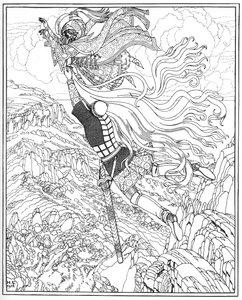 Vlucht van Chernomor en Ruslan. Illustratie bij het gedicht Ruslan en Lyudmila van A. Pushkin