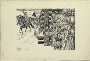 Straat in Moskou in de 16e eeuw door Ivan Yakovlevich Bilibin