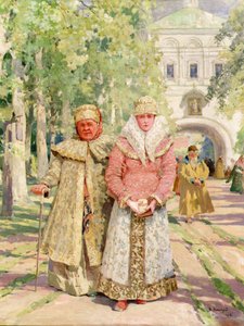 Moeder en dochter terugkerend van de kerk door Ivanovich Vasili Navazov