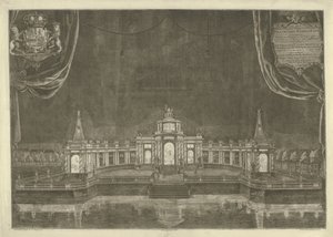 Illuminatie van het theater te Den Haag voor de Vrede van Aken, 1749