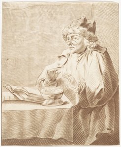 Portret van Jurraan Buttner bij een komfoor door Izaak Jansz. de Wit