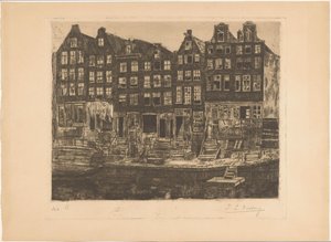 Grachtenpanden door Izaak Leendert Bedding (signed by artist)