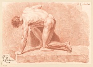 Knielend mannelijk naakt, van opzij gezien (2e prijs 1804) door Izaak Riewert Schmidt