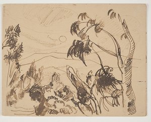 Zuid-Frans landschap met bomen op de voorgrond door J.A. Jerichau