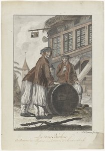 Drie mannen in Zwitserse kleding voor een huis door J.A. Zoutman