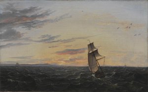Een zeelandschap. De kust van het eiland Rügen in avondlicht