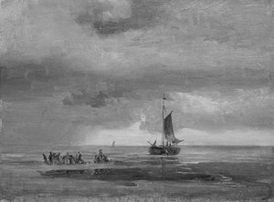 Vlak strand bij zonsondergang door Johan Christian Dahl