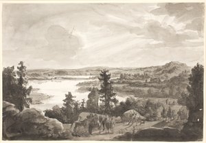 Uitzicht op een meer, Noorwegen door Johan Christian Dahl