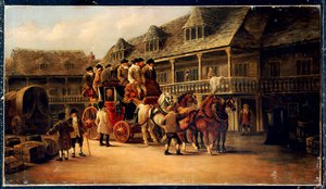 Instappen in de koets naar Londen, 1879
