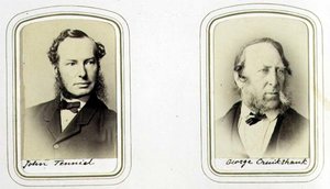 Portretten van Sir John Tenniel (1820-1914) en George Cruikshank (1792-1878) ca. 1860 (albumine afdruk) door J.C. Watkins
