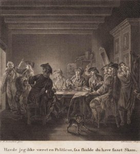 De politieke pottenbakker. "Had ik geen politicus geweest, dan zou je schaamte hebben gekregen." Gravure naar Lorentzens Holberg Galerij door J.F. Clemens