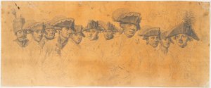 Voorbereiding voor de gravure: Frederik de Grote rijdt naar huis na een revue in Potsdam door J.F. Clemens