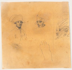Voorbereiding voor de gravure: Frederik de Grote rijdt naar huis na een revue in Potsdam