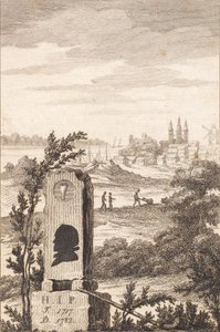 Gedenkteken voor Hans Jakob Paludan. Titelblad voor "Beschrijving over de stad Kalundborg" door J.F. Clemens