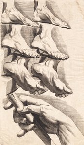 Studieblad van voeten en een hand die een staf vasthoudt door J.F. Clemens