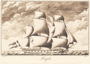 Suite van schepen. Fregat door J.F. Clemens