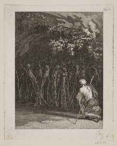 Houten mensen in gebed op de dag van de onbegrijpelijke god door J.F. Clemens