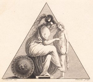 Vignet dat Pallas Athene toont die een jonge man het leven schenkt door J.F. Clemens