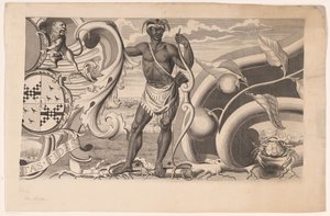 Deel van de rand van een kaart van Suriname (rechterdeel) door J.G. de la Croix