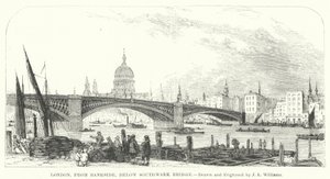 Londen, vanaf Bankside, onder Southwark Bridge door J.L. (after) Williams