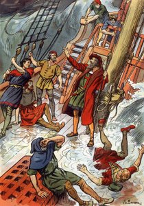 Vasco de Gama tijdens een storm bij Kaap de Goede Hoop in Zuid-Afrika door J.L Beuzon (fl.1880 1940)