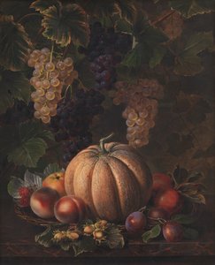 Verschillende Vruchten, waaronder Meloen en Druiven door J.L. Jensen