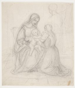 Zittende Madonna met kind en knielende vrouw