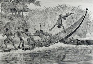 Woedende Nijlpaard Kantelt een Boot