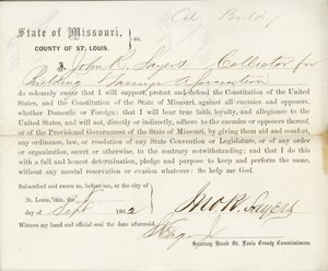 Loyaliteitseed van John R. Sayers uit Missouri, County of St. Louis