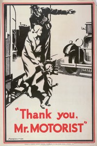 Dank u, meneer automobilist, London County Council LCC Tramways poster, 1932 door JS Anderson