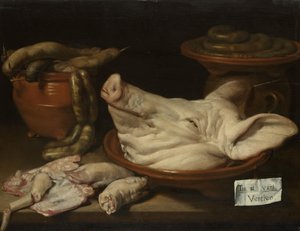 Stilleven met varkenskop