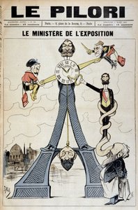 De minister van Tentoonstelling (cartoon over financiële schandalen aan het einde van de 19e eeuw en de Eiffeltoren). Illustratie door J. Blass