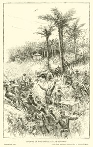 Begin van de Slag bij Las Guasimas (litho) door J. (after) Steeple Davis