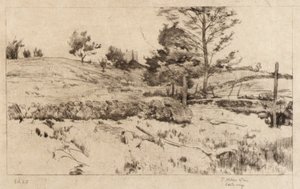 Landschap (schets van velden) door J. Alden Weir