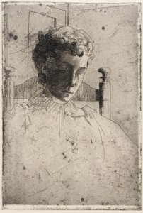 Vrouw die naar beneden kijkt door J. Alden Weir