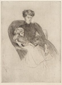 Vrouw en kind, zittend (moeder en kind met speelgoed) door J. Alden Weir
