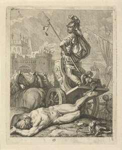 Achilles met lijk van Hector achter zijn zegewagen door J. Alexander Janssens